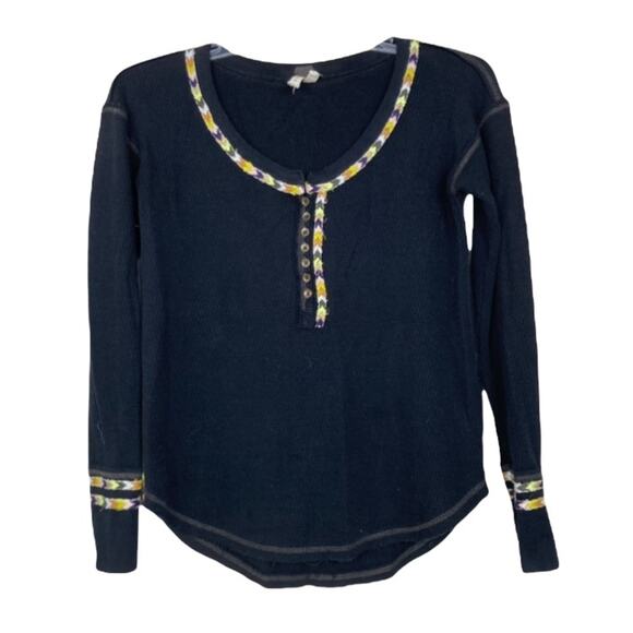 Free People We The Free Black Thermal Henley Sz S - Picture 7 of 7